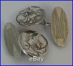 1908 Art Nouveau Pair of Mens Solid Silver Cufflinks