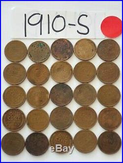 1910-s Cent Half Roll Solid Date = 25 Lincoln Wheat Pennies (8 Items Ship Free)