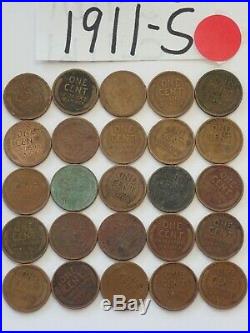 1911-s Cent Half Roll Solid Date = 25 Lincoln Wheat Pennies (8 Items Ship Free)