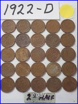 1922-D CENT HALF ROLL SOLID DATE = 25 LINCOLN WHEAT PENNIES 8 or more ship free
