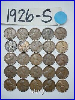 1926-s Cent Half Roll Solid Date =25 Lincoln Wheat Pennies (8 Items Ship Free)