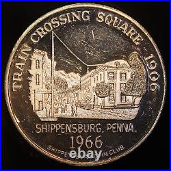 1966 Shippensburg Coin Club PA Train Crossing Square 999 FINE Silver round C3625