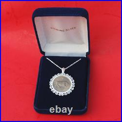 1968 Irish Ireland 1 Shilling Bull BU Coin Solid Sterling Silver Necklace NEW