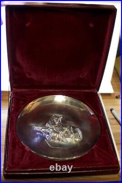 1972 Lincoln Mint Mother's Day Plate Solid Sterling Silver 925, Dog with Pups