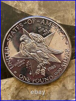 1986 One Pound. 999 Solid Silver Coin Texas Independence Centennial Bullion