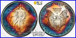 1989 American Silver Eagle PCGS MS68 Colorful SQUARE tonning