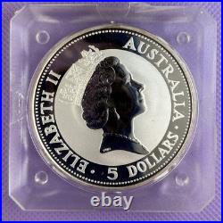 1991 Australia Kookaburra 1 oz Silver Coin. 999 Fine Silver Square Capsule