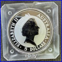 1991 Australia Kookaburra 1 oz Silver Coin. 999 Fine Silver Square Capsule