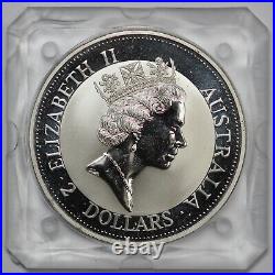 1992 Australian Kookaburra 2oz Silver Bullion Coin in Perth Mint Square Capsule