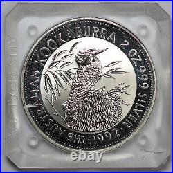 1992 Australian Kookaburra 2oz Silver Bullion Coin in Perth Mint Square Capsule