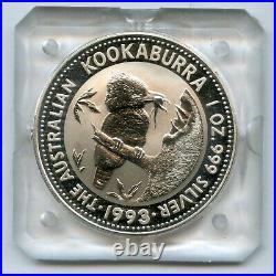 1993 Australian Kookaburra 1 oz 999 Silver $1 Dollar Coin Square Capsule JN331