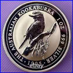 1995 Australia Kookaburra 1 oz Silver Coin. 999 Fine Silver Square Capsule