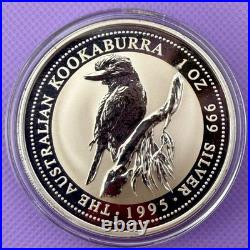 1995 Australia Kookaburra 1 oz Silver Coin. 999 Fine Silver Square Capsule