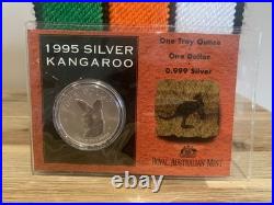 1995 Australian Kangaroo 1oz. 999 Fine Solid Silver Coin On Presentation Card