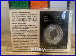 1995 Australian Kangaroo 1oz. 999 Fine Solid Silver Coin On Presentation Card