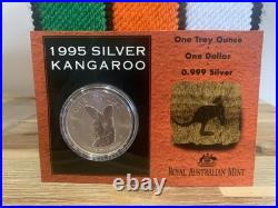 1995 Australian Kangaroo 1oz. 999 Fine Solid Silver Coin On Presentation Card
