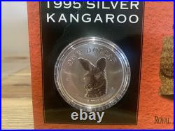 1995 Australian Kangaroo 1oz. 999 Fine Solid Silver Coin On Presentation Card