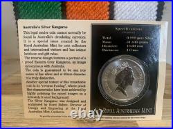 1995 Australian Kangaroo 1oz. 999 Fine Solid Silver Coin On Presentation Card
