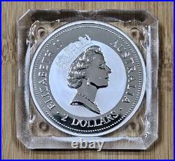 1998 Australia 2 oz. Kookaburra Silver Coin in Original Square Capsule BU toning