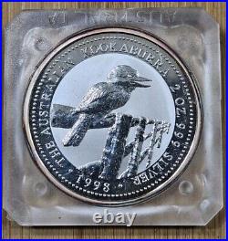 1998 Australia 2 oz. Kookaburra Silver Coin in Original Square Capsule BU toning