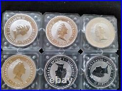 1998 Perth Mint Kookaburra 1oz silveR coins in RARE block of 6 square capsule