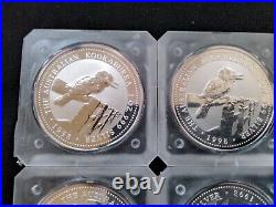 1998 Perth Mint Kookaburra 1oz silveR coins in RARE block of 6 square capsule