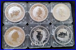 1998 Perth Mint Kookaburra 1oz silveR coins in RARE block of 6 square capsule