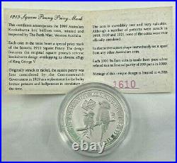 1999 Australian Kookaburra 1oz Bullion Coin- Perth Mint- Square Penny Privy Mark