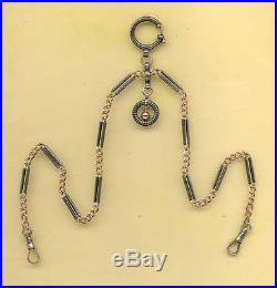 19c SOLID Silver NIELLO VERMEIL GOLD POCKET WATCH CHAIN FOB RING SEAL 800 K & W