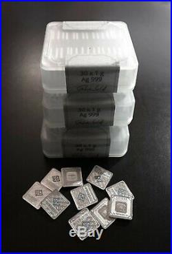1 Gram Geiger Square Silver Bars FULL MINT SEALED BOX of (30) 1 GRAM SQUARES