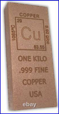 1 Kilo 2.3lb Copper Bar 36oz 999 Fine Bullion Ingot 5-10-20 Silver Alternative 2