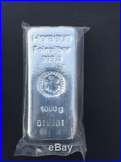 1 Kilo Solid Silver Bar 999,9 Heraeus Finesilber SEALED MINT CONDITION