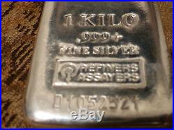 1 Kilo Solid Silver Bar. 999+ Fineness Assayer Refineries