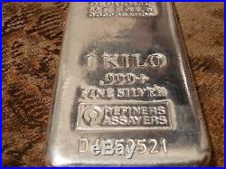 1 Kilo Solid Silver Bar. 999+ Fineness Assayer Refineries