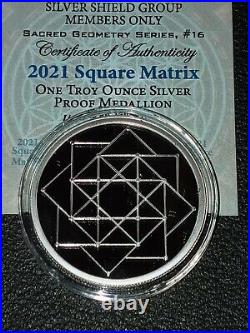 1 OZ. 999 SILVER SQUARE MATRIX proof silver shieid BOX COA sacred geometry