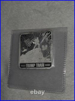 1 Once Donald Trump Train Silver Bar 1 Oz. 999 Fine Silver Square