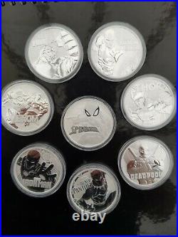 1 Oz. 9999 Solid Silver Tuvalu Coins 8 X Set Marvel Avengers By Perth Mint