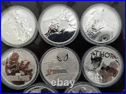 1 Oz. 9999 Solid Silver Tuvalu Coins 8 X Set Marvel Avengers By Perth Mint