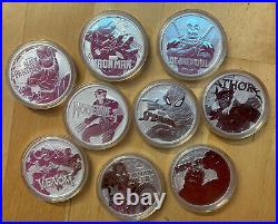 1 Oz. 9999 Solid Silver Tuvalu Coins 9 X Set Marvel Avengers By Perth Mint