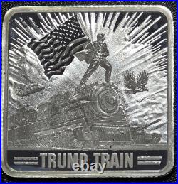 1 Oz. 999 Fine Silver Square Trump Train Silver Bar BU
