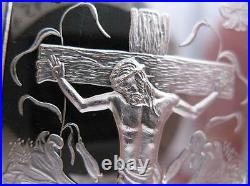 1 Oz. 999 Silver Art Bar Easter Crucifixion Cross Of Jesus Engravable + Gold