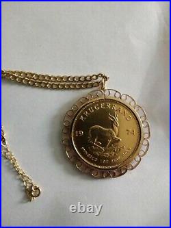1 Oz Solid Gold South African Krugerrand dated 1974 with 18cm gold chain