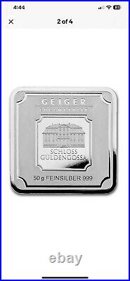 1 Troy Oz Geiger Edelmetalle Silver Square Bar. 999 Fine Silver Bullion