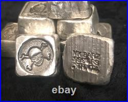 1 Troy Oz MK BARZ Skull & Cross Bones Stamped Cube. 999 Fine Silver