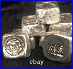 1 Troy Oz MK BARZ Swashbuckler Skull Stamped Cube. 999 Fine Silver