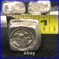 1 Troy Oz MK BARZ Swashbuckler Skull Stamped Cube. 999 Fine Silver