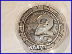 1 oz. 999 Fine Silver Zodiac Round Aries In a Solid Wood Box