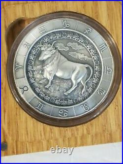 1 oz. 999 Fine Silver Zodiac Round Taurus In a Solid Wood Box