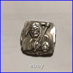 1 oz. 999 Silver Bar Hand Poured Solid Silver Bullion Grim Reaper Halloween