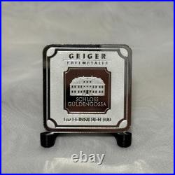 1 oz Geiger Silver Bar. 999 Fine Square Schloss Guldengossa Germany
